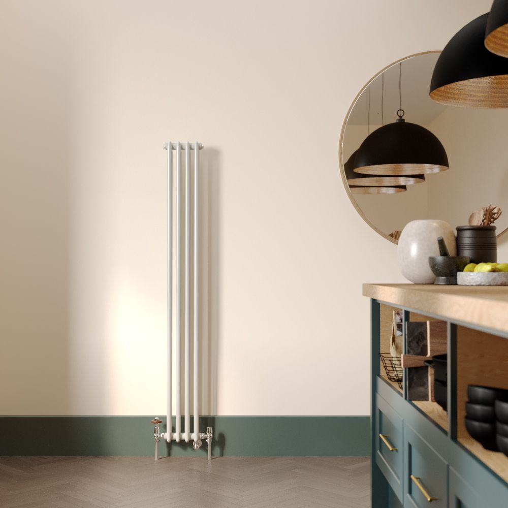 Milano Windsor - White Traditional Vertical Dual Fuel Double Column Radiator - 1500mm x 200mm - Choice of Valve and Wi-Fi Thermostat