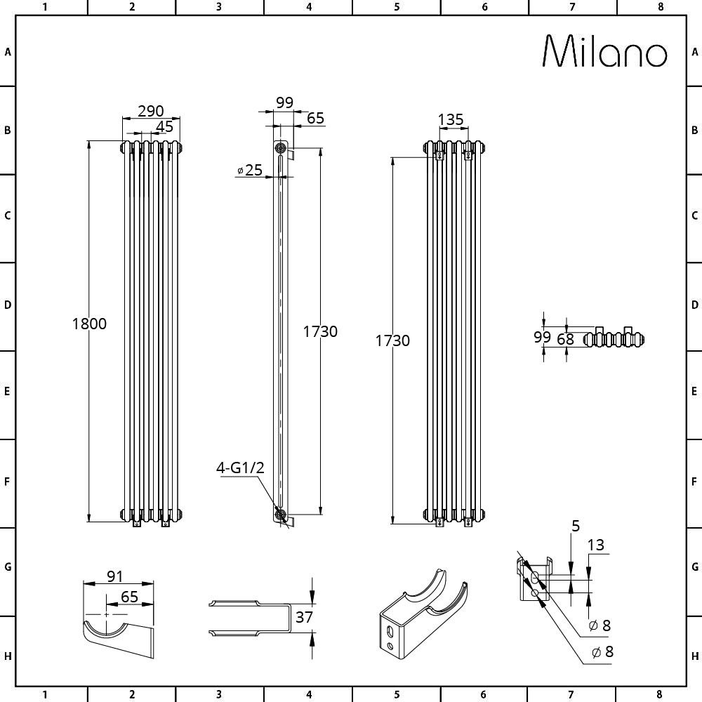 Milano Windsor - Vertical Double Column White Traditional Cast Iron ...