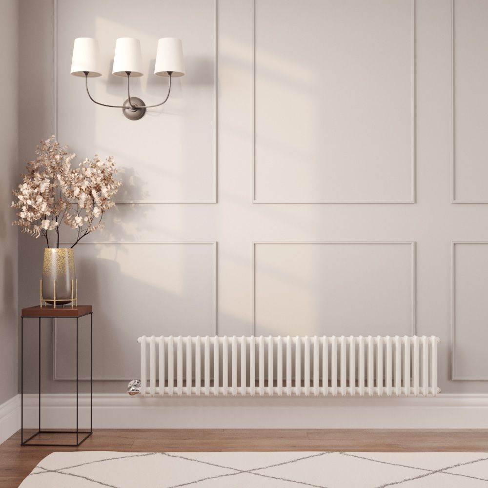 Milano Windsor - White Traditional Horizontal Electric Double Column Radiator - 300mm x 1505mm - Choice of Wi-Fi Thermostat