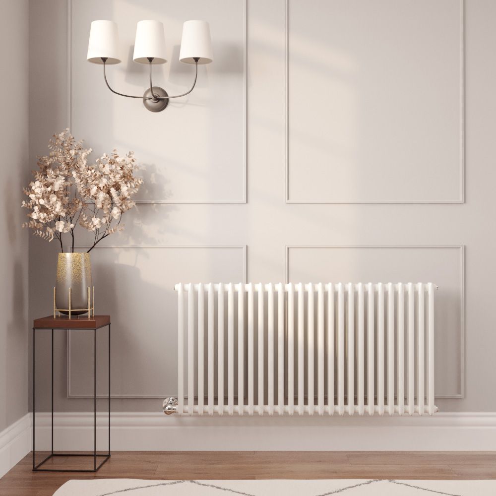 Milano Windsor - White Traditional Horizontal Electric Double Column Radiator - 600mm x 1190mm - Choice of Wi-Fi Thermostat