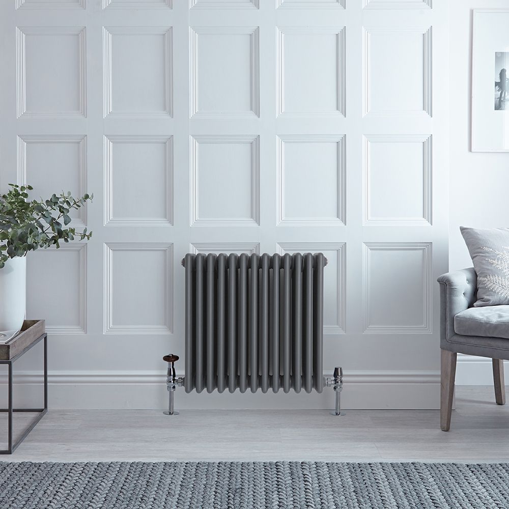 Milano Windsor - Horizontal Four Column Anthracite Traditional Cast Iron Style Radiator - 600mm x 605mm