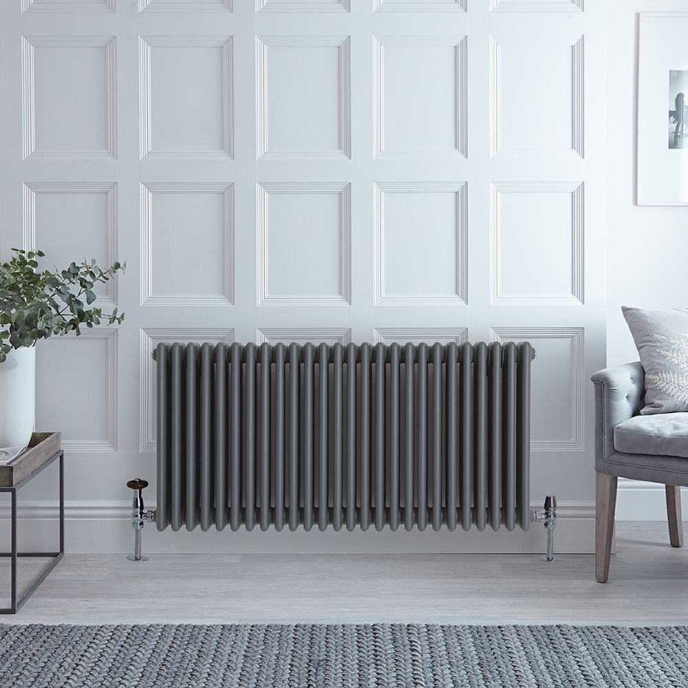 Milano Windsor - Horizontal Four Column Anthracite Traditional Cast Iron Style Radiator - 600mm x 1190mm