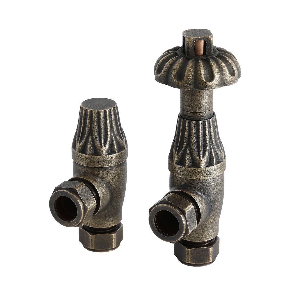 Milano Select - Brass Thermostatic Antique Style Angled Radiator Valves (Pair)