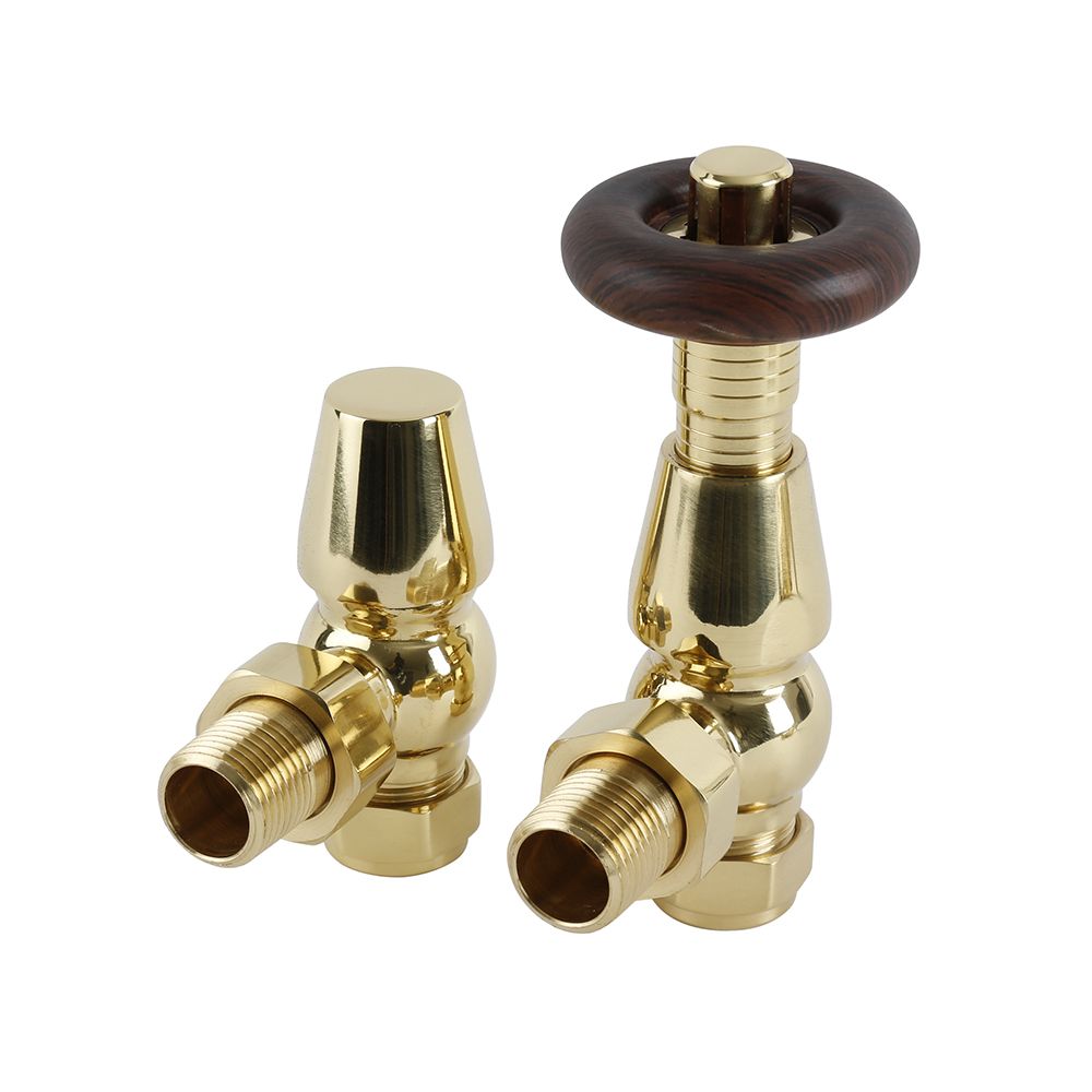 Milano Windsor - Polished Brass Traditional Thermostatic Angled Radiator Valves (Pair)
