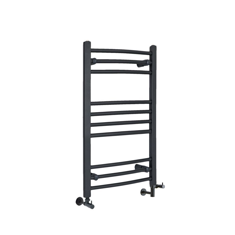 5 Year Guarantee Matte Anthracite Curved Ladder Heated Towel Rails 1800mm x 500mm Central Heating 