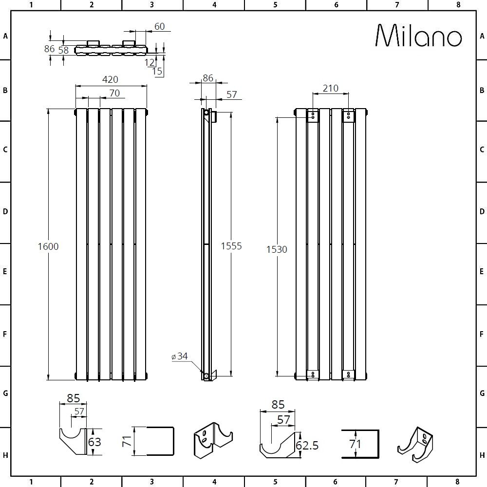 Milano Alpha - Anthracite Vertical Double Slim Panel Designer Radiator ...