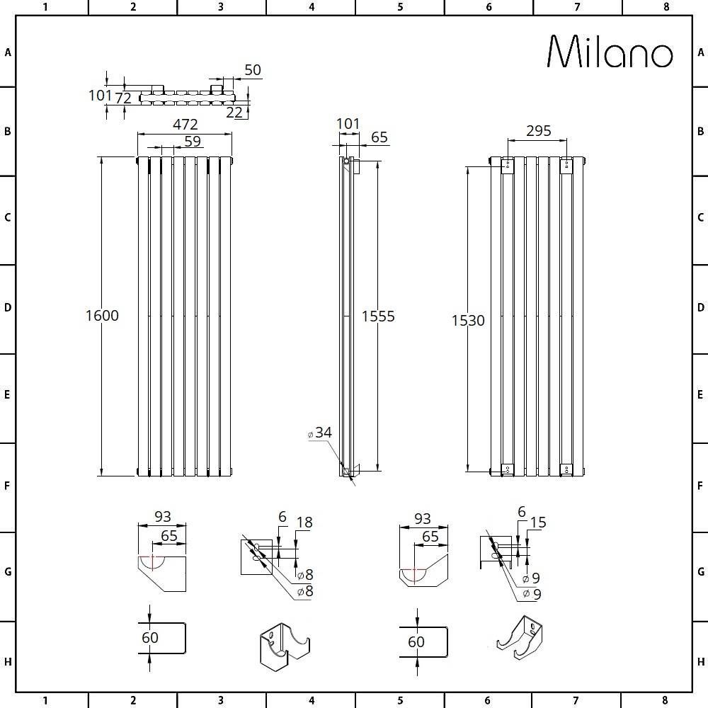 Milano Capri - White Flat Panel Double Designer Vertical Radiator ...