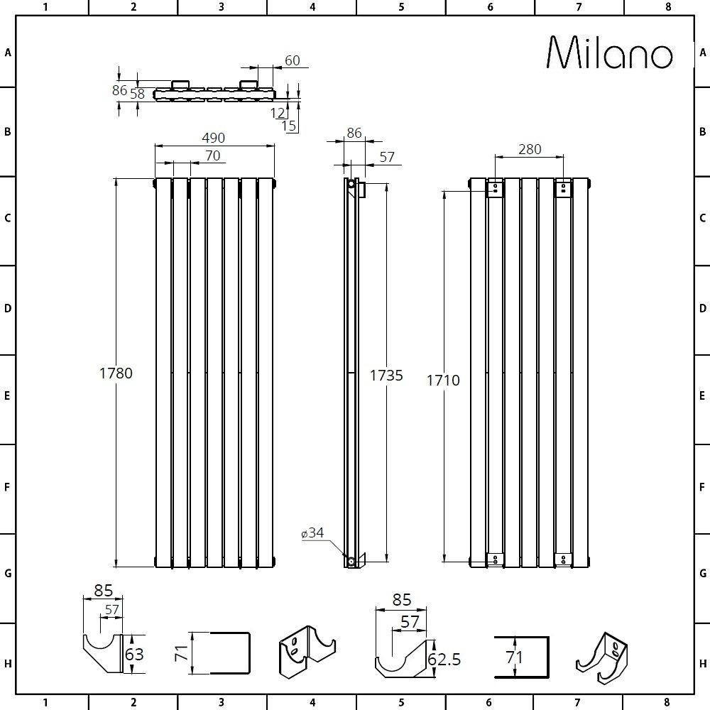 Milano Alpha - Anthracite Vertical Double Slim Panel Designer Radiator ...