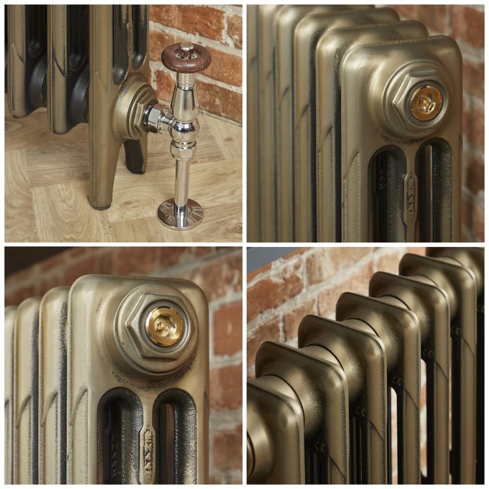 Milano Mercury - Cast Iron Radiator - 3 Column - 860mm Tall - Natural Brass