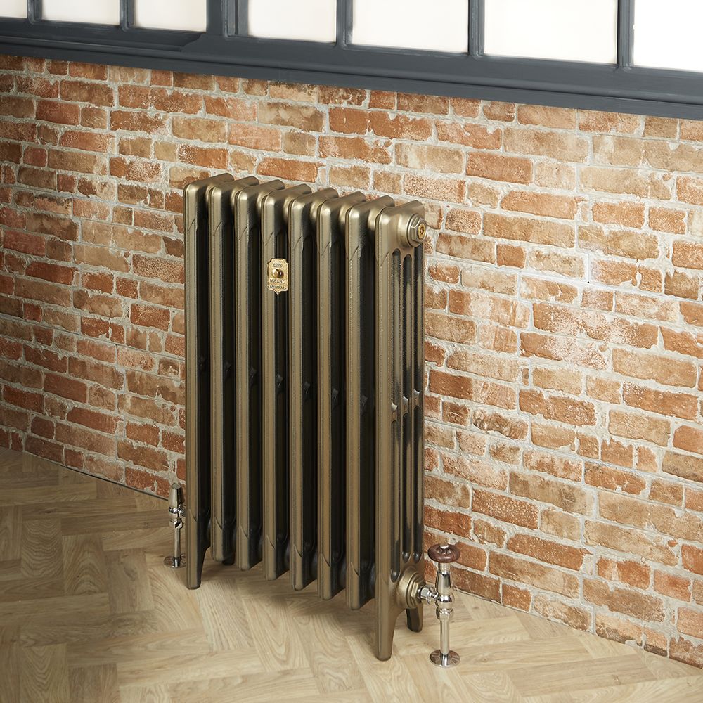 Milano Mercury - 4 Column Cast Iron Radiator - 960mm Tall - Natural Brass - Multiple Sizes Available
