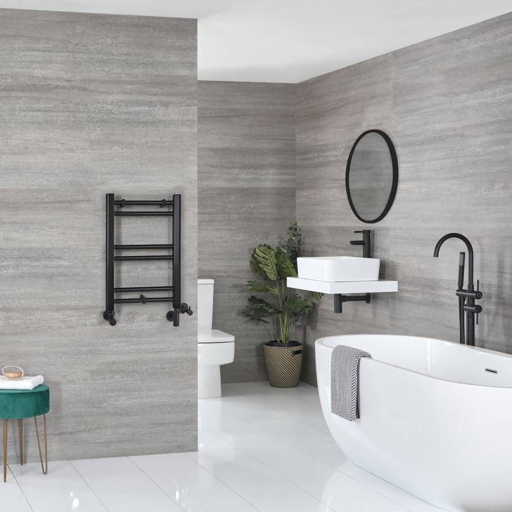 Milano Nero - Matt Black Dual Fuel Straight Heated Towel Rail 600mm x 400mm