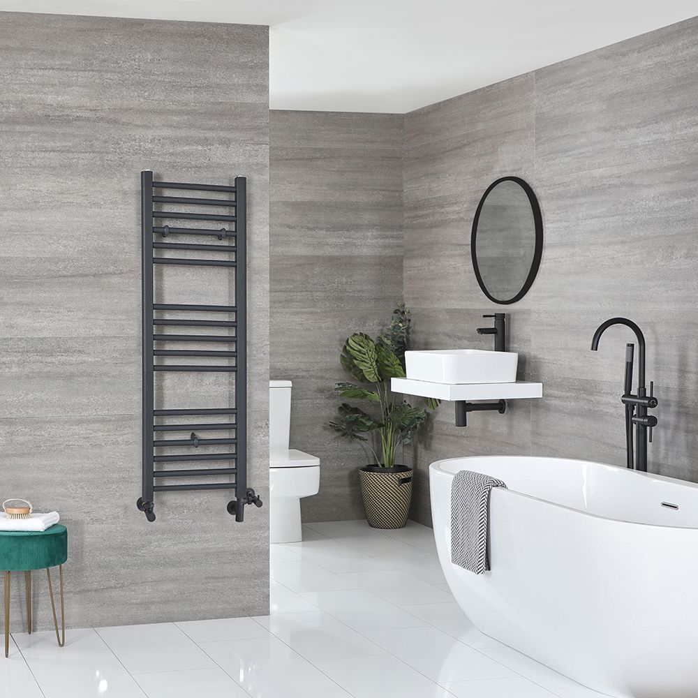 Milano Artle - Anthracite Dual Fuel Straight Heated Towel Rail 1200mm x 400mm