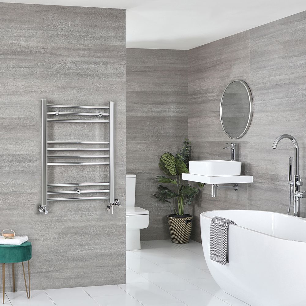 Milano Kent - Chrome Dual Fuel Straight Heated Towel Rail 800mm x 500mm