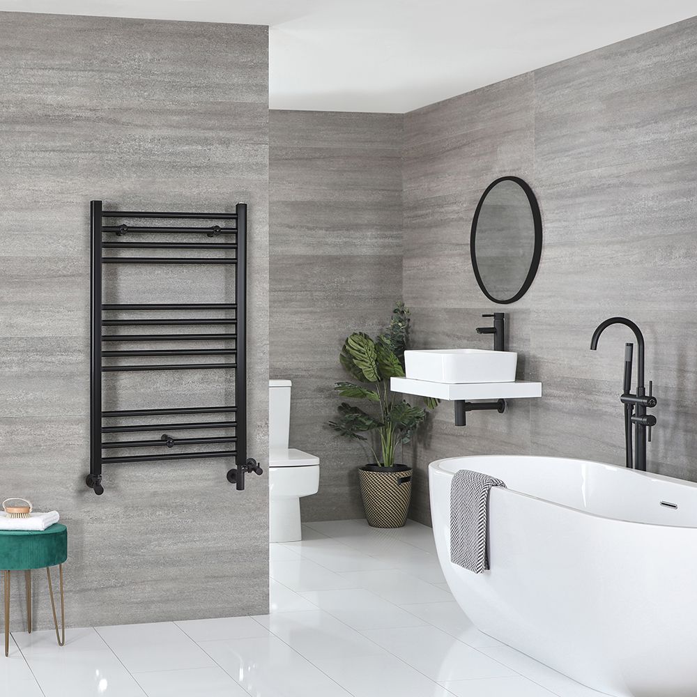 Milano Nero - Matt Black Dual Fuel Straight Heated Towel Rail 1000mm x 600mm