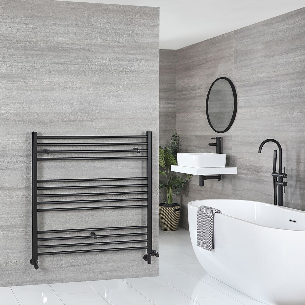 Milano Nero - Matt Black Dual Fuel Straight Heated Towel Rail 1000mm x 1000mm