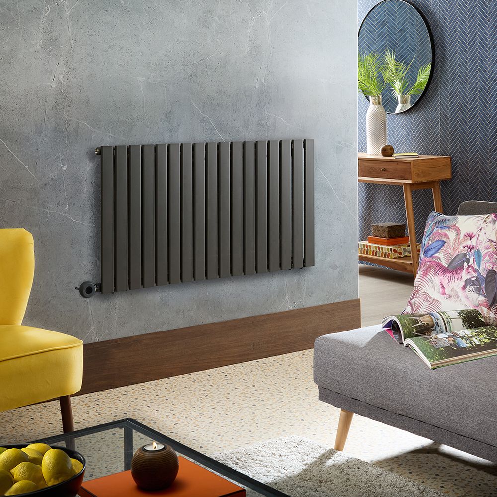 Milano x ECOSO Alpha Electric - Anthracite Horizontal Flat Panel Designer Radiator - 635mm x 1190mm (Single Panel) - with Wi-Fi Thermostatic Heating Element