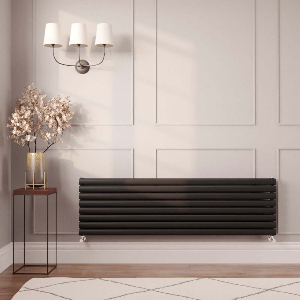 Milano Aruba - Black Horizontal Designer Radiator 472mm x 1600mm (Double Panel)