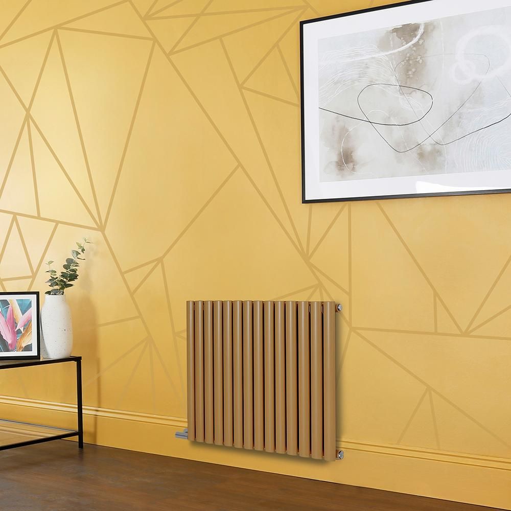 Milano x ECOSO Aruba Electric - Autumn Yellow Horizontal Designer Radiator - 635mm Tall - Choice of Size, Thermostat and Cable Cover