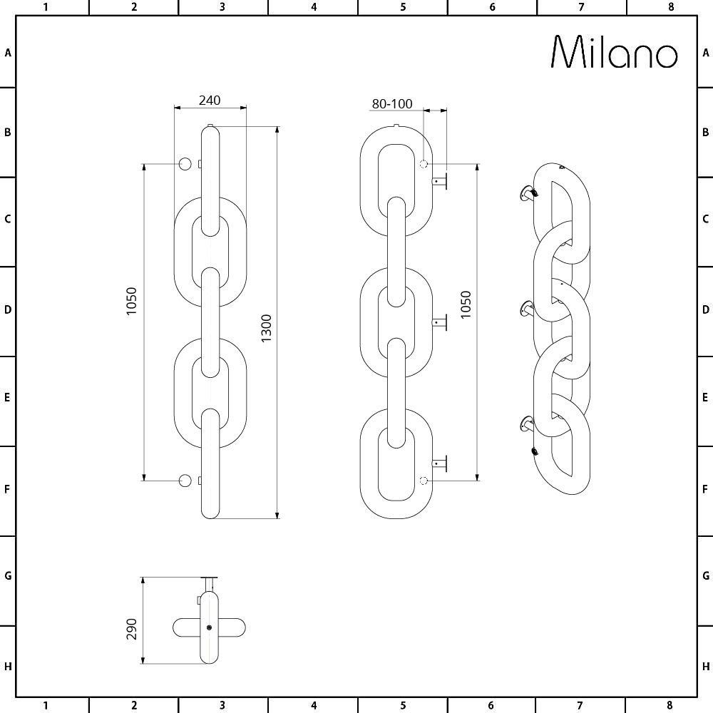 Milano Link - Chrome Designer Radiator - 1300mm x 240mm
