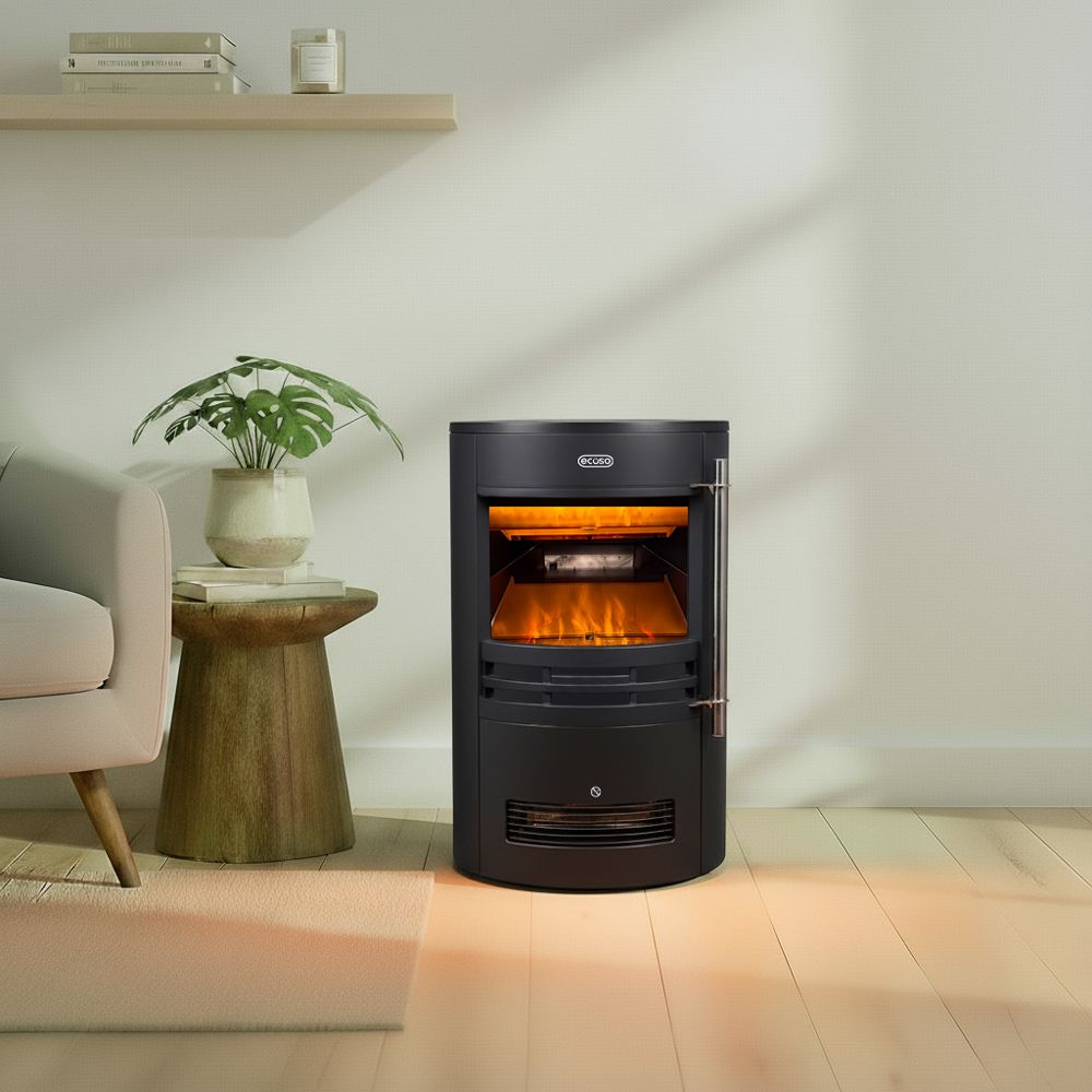 ECOSO Radiance - Modern Black Cylinder Electric Stove