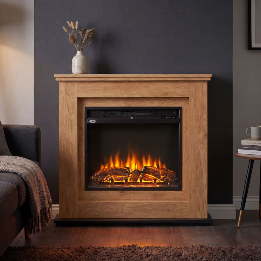 ECOSO Fusion - Modern Black Inset 23" Electric Fire with Fireplace Surround - Choice of Finish