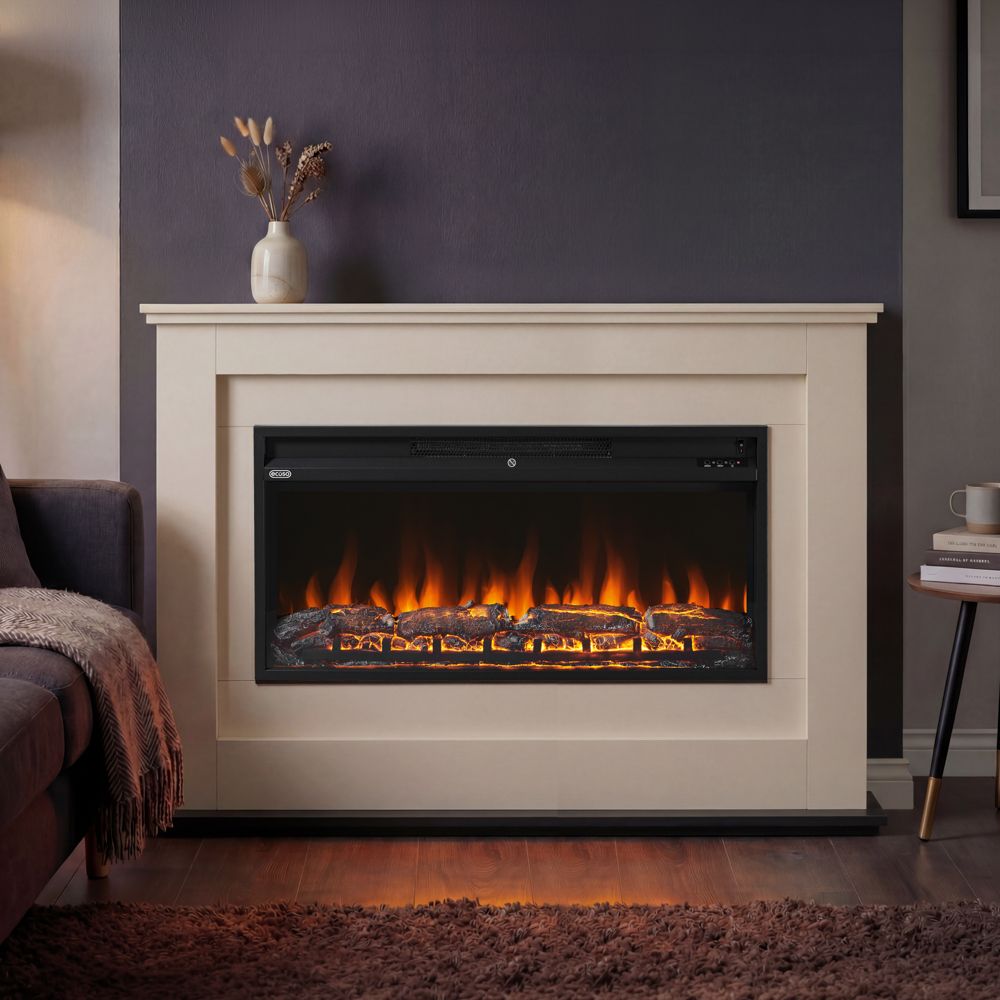 ECOSO Fusion - Modern Black Inset 36" Electric Fire with Fireplace Surround - Choice of Finish