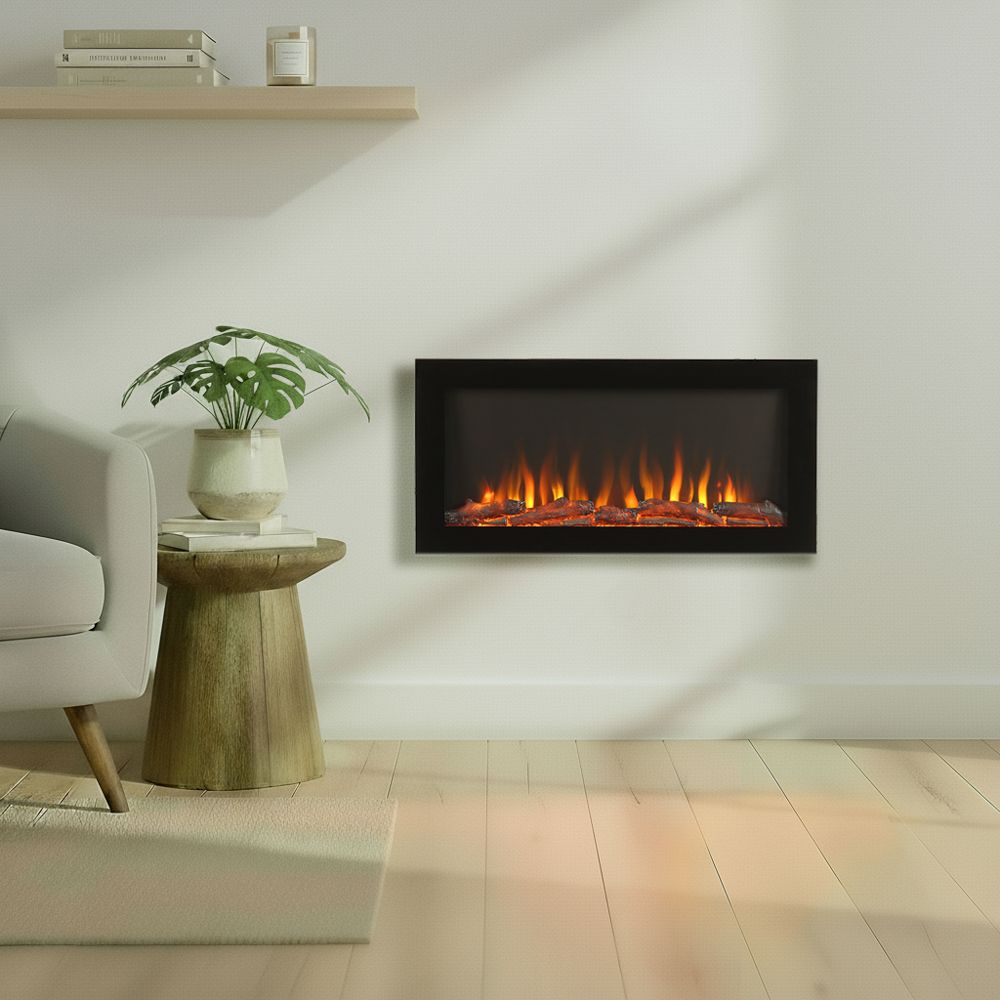 ECOSO Edge -  Modern Black Wall Mounted Electric Fire - Choice of Size