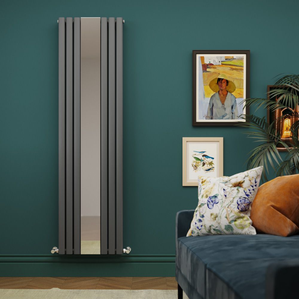 Milano Aruba - Anthracite Vertical Designer Radiator With Mirror - 1800mm x 499mm - Choice of Panel