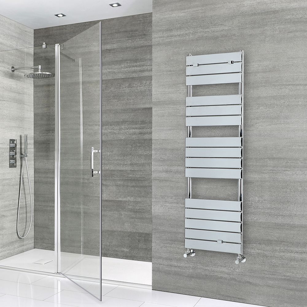 Milano Lustro - Designer Chrome Flat Panel Heated Towel Rail - 1512mm x 450mm