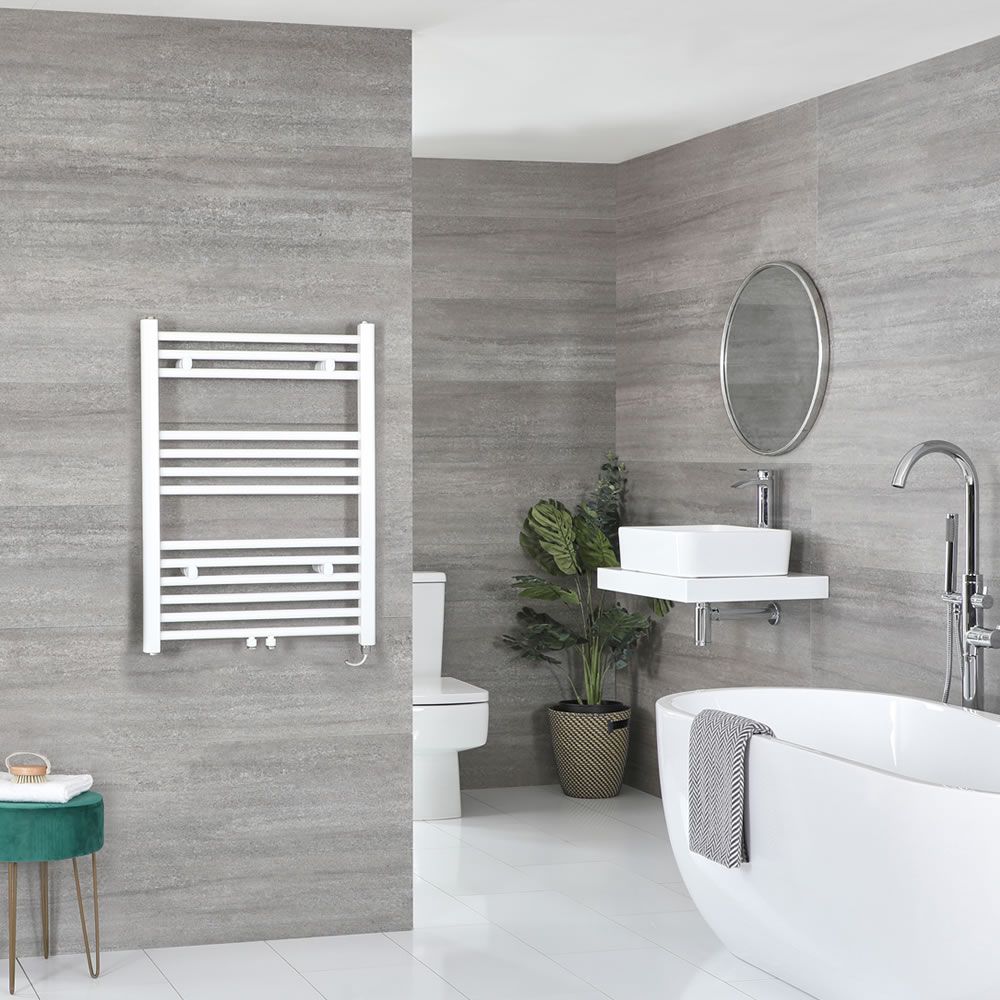 Milano Neva Electric - White Heated Towel Rail 803mm x 500mm