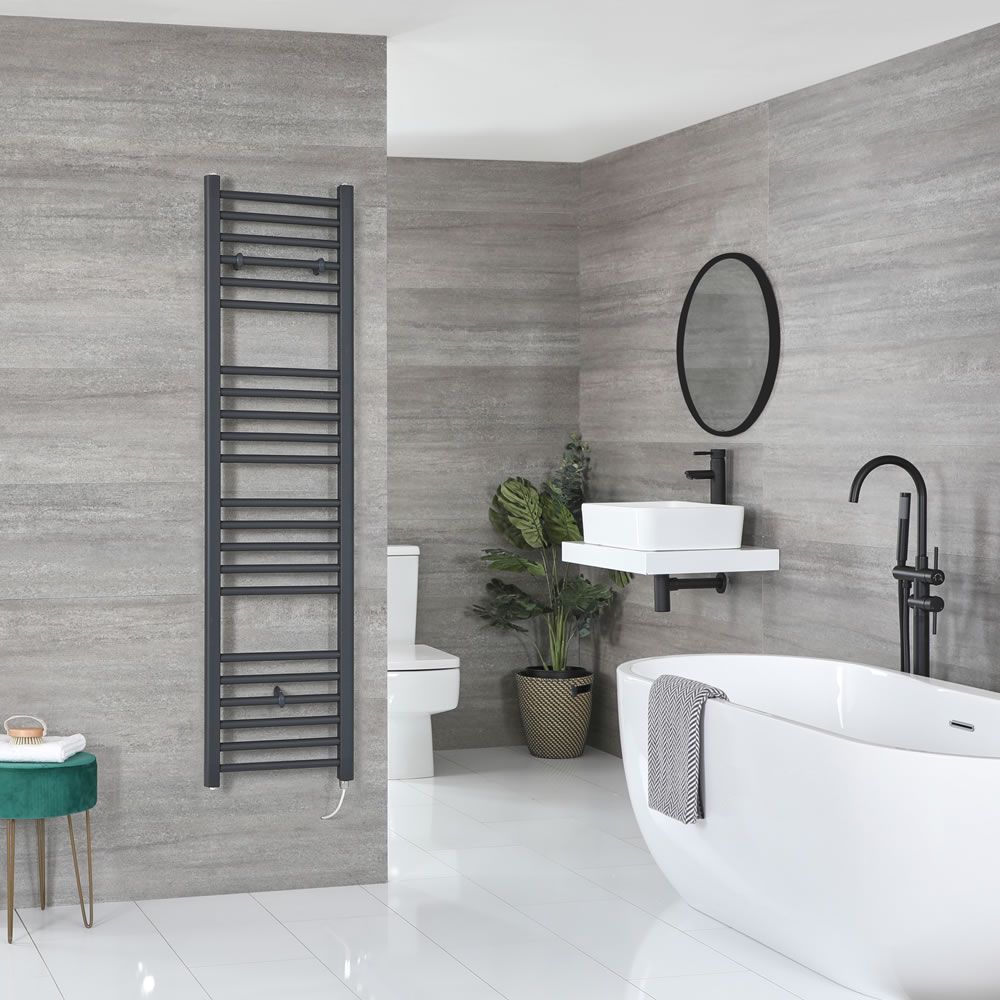 Milano Artle Electric - Straight Anthracite Heated Towel Rail 1600mm x 400mm