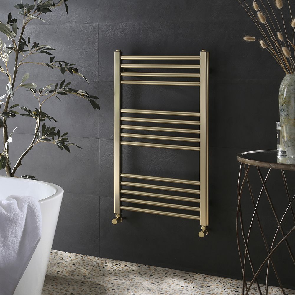 Milano Esk - Brushed Brass Flat Heated Towel Rail - Choice of Size