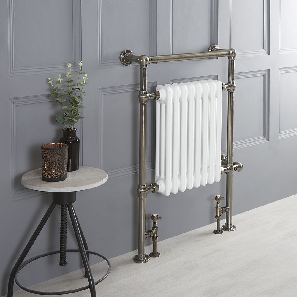 Milano Elizabeth - Dark Brushed Brass Traditional Dual Fuel Heated Towel Rail - 930mm x 620mm - Choice of Wi-Fi Thermostat and Cable Cover