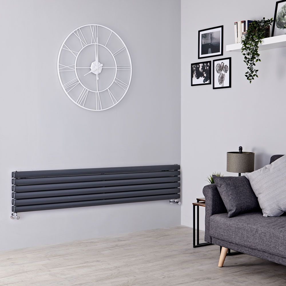 Milano Aruba -  Anthracite Horizontal Designer Radiator 354mm x 1780mm (Double Panel)