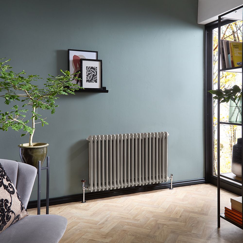 Milano Windsor - Metallic Silver Horizontal Traditional Column Radiator - Double Column - Choice Of Width