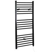 Milano Nero Electric - Straight Matt Black Heated Towel Rail 1200mm x 400mm