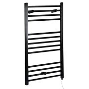 Milano Nero Electric - Straight Matt Black Heated Towel Rail 1000mm x 600mm
