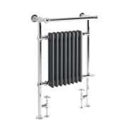 Milano Elizabeth - Anthracite Traditional Dual Fuel Heated Towel Rail - 930mm x 620mm (With Overhanging Rail) - Choice of Wi-Fi Thermostat and Cable Cover
