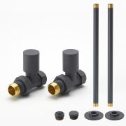 Milano - Modern Straight Radiator Valve and Pipe Set - Anthracite