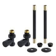 Milano - Modern Straight Radiator Valve and Pipe Set - Black