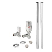 Milano - Modern Thermostatic Angled Radiator Valve and Pipe Set - Chrome
