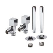Milano - Modern Square Angled Radiator Valve and Pipe Sleeve Set - Choice of Finish
