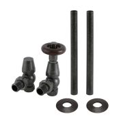 Milano Windsor - Traditional Thermostatic Angled Radiator Valve and Pipe Set - Pewter