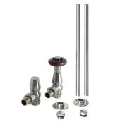 Milano Windsor - Traditional Thermostatic Angled Radiator Valve and Pipe Set - Satin Nickel