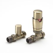 Milano - Modern Brushed Gold Thermostatic Straight Radiator Valve and Lockshield