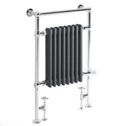 Milano Elizabeth - Anthracite Traditional Dual Fuel Heated Towel Rail - 930mm x 620mm - Choice of Wi-Fi Thermostat and Cable Cover