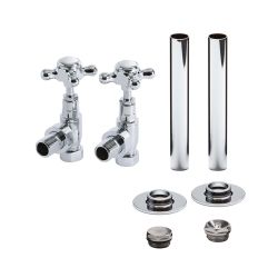 Milano - Chrome Traditional Angled Radiator Valve and Pipe Sleeve Set