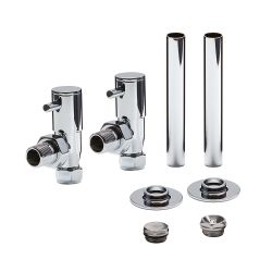 Milano - Minimalist Angled Radiator Valve and Pipe Sleeve Set - Choice of Finish