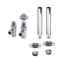 Milano Windsor - Antique Style Thermostatic Angled Radiator Valve and Pipe Sleeve Set - Choice of Finish