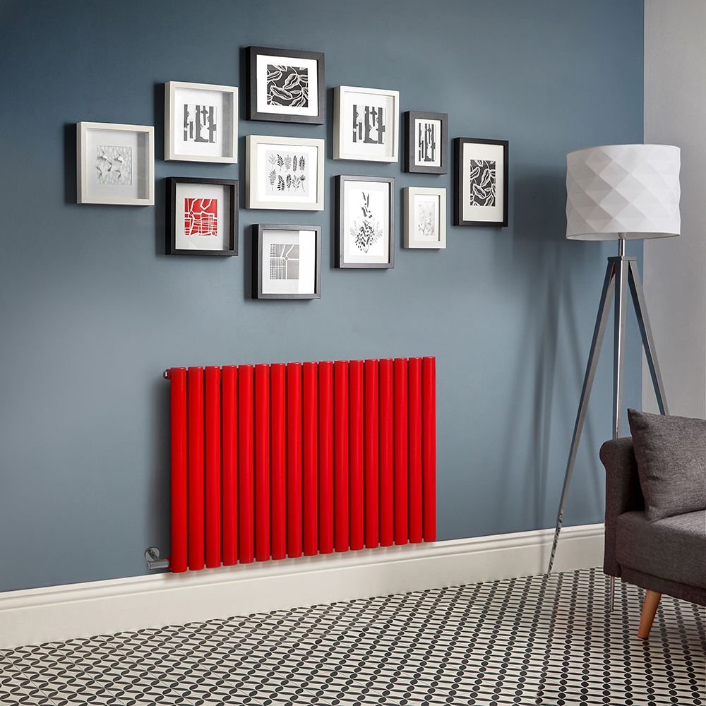 Milano Aruba - Electric Siamese Red Horizontal Designer Radiator - 635mm Tall - Choice of Size, Thermostat and Cable Cover